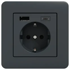 Schneider Electric Exxact Jordat vägguttag med USB-portar Svart