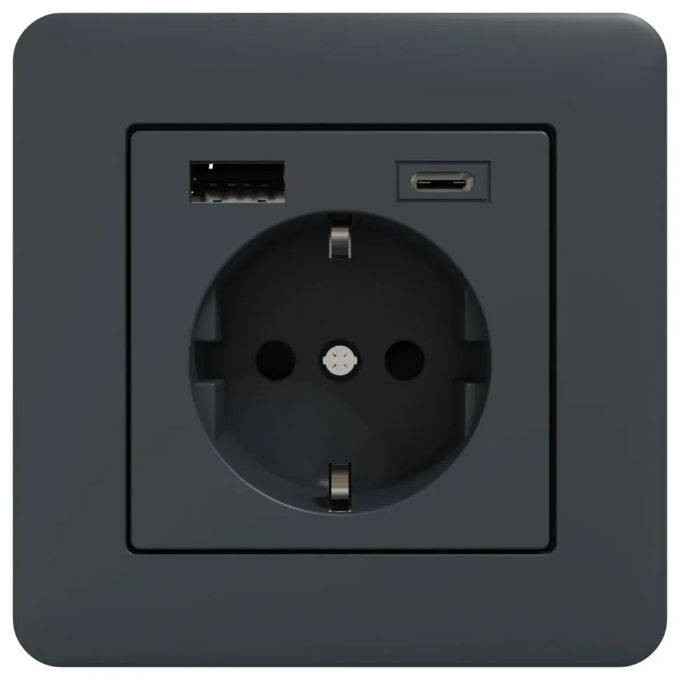 Schneider Electric Exxact Jordat vägguttag med USB-portar Svart