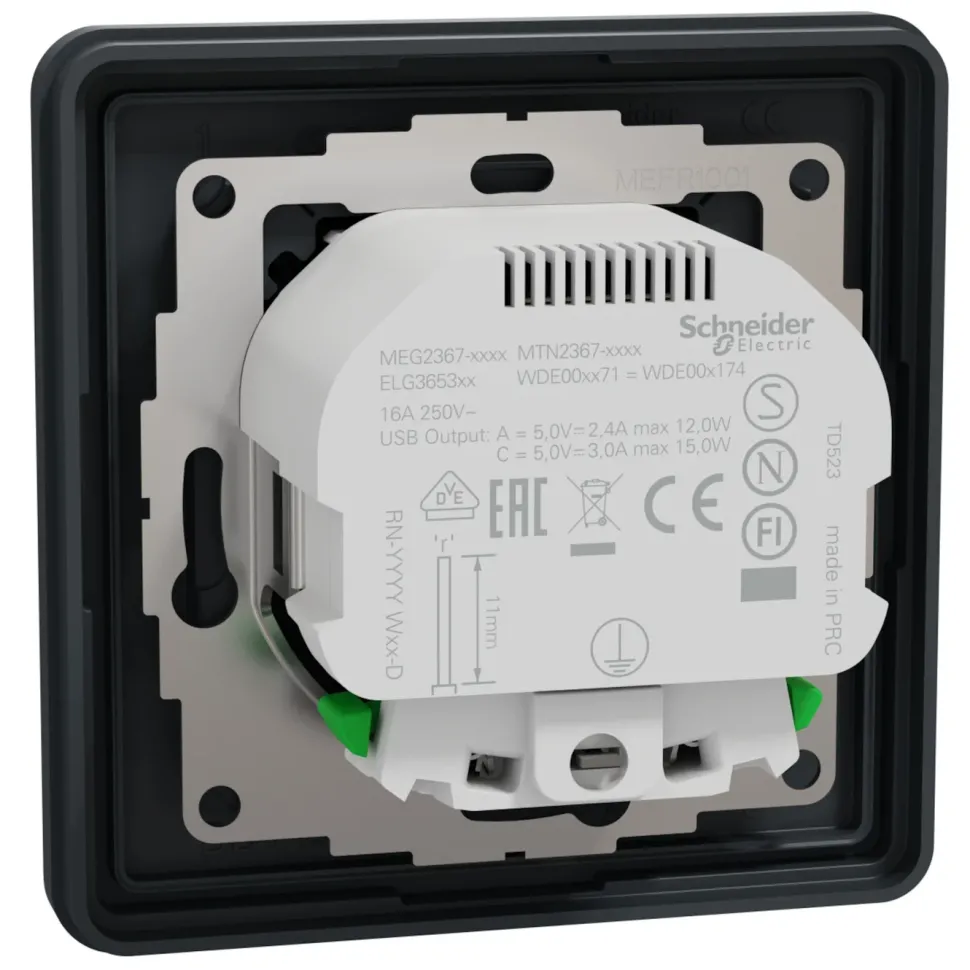 Schneider Electric Exxact Jordat vägguttag med USB-portar Svart
