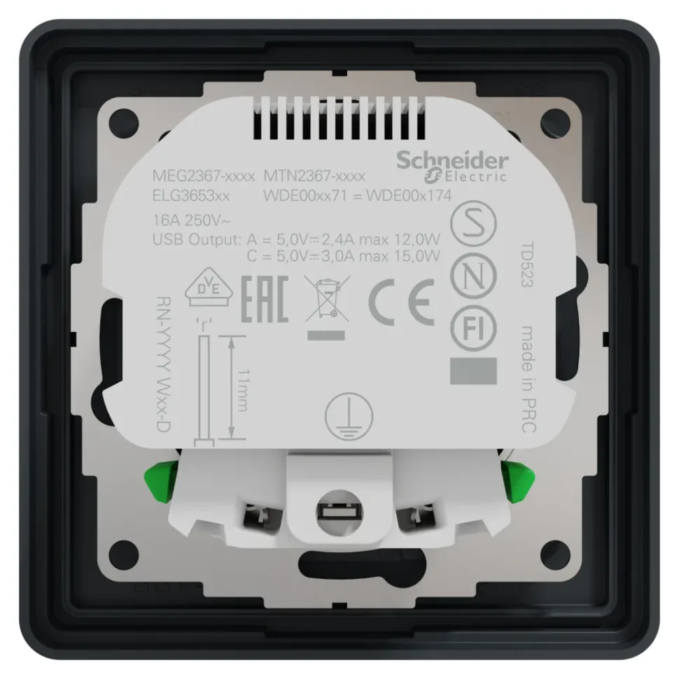 Schneider Electric Exxact Jordat vägguttag med USB-portar Svart