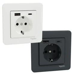 Schneider Electric Exxact Jordat vägguttag med USB-portar Svart