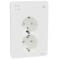Schneider Electric Exxact Jordat vägguttag med USB-portar Vit