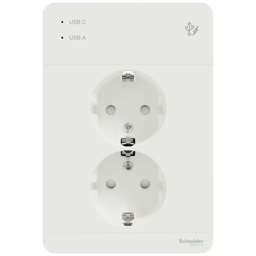 Schneider Electric Exxact Jordat vägguttag med USB-portar Vit