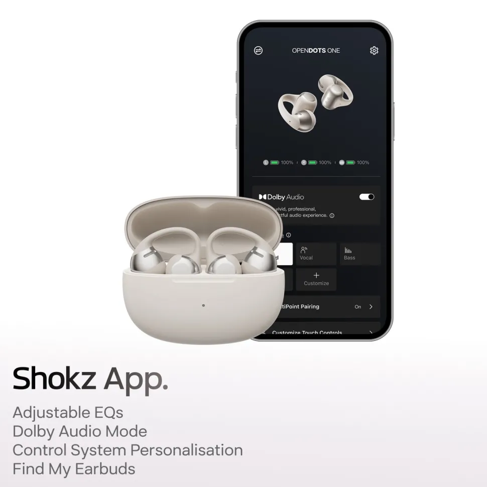 Shokz OpenDots One – Trådlösa öppna clip-on-hörlurar Grå