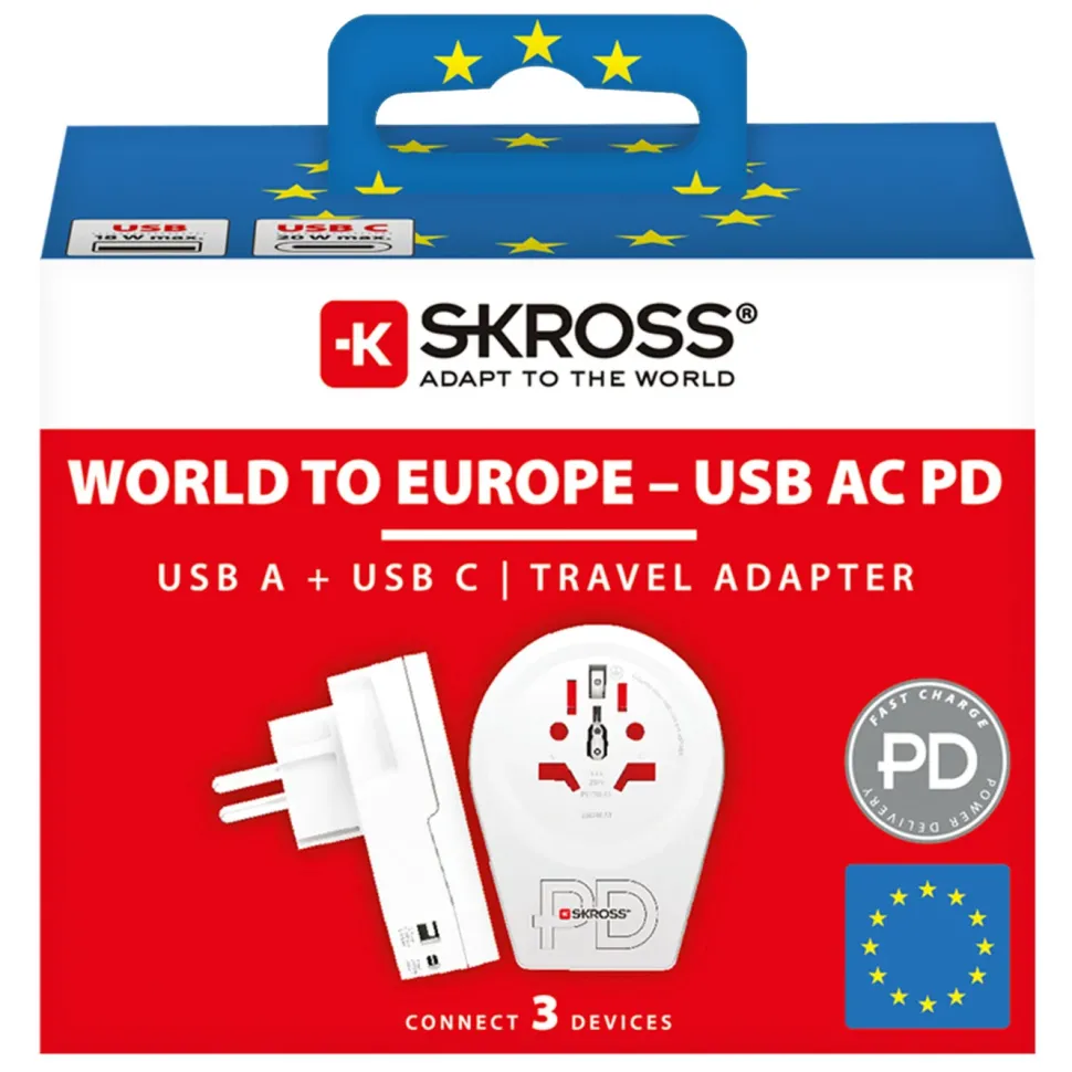Skross Reseadapter Universal till Europa USB AC PD 20W