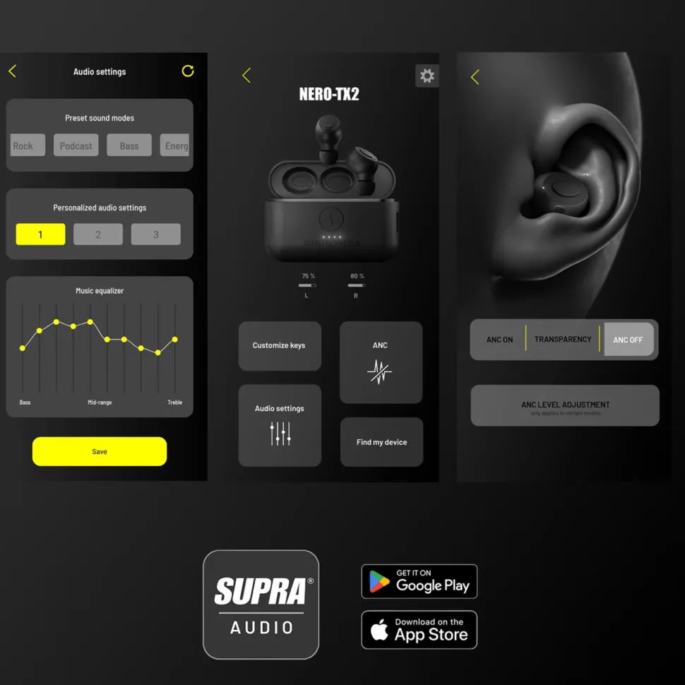Supra NERO-TX2 trådlösa in-ear-hörlurar Svart