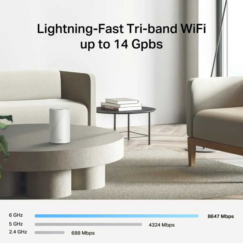 TP-Link Deco BE68 wifi 7-meshsystem BE14000 med 10G-port 1-pack