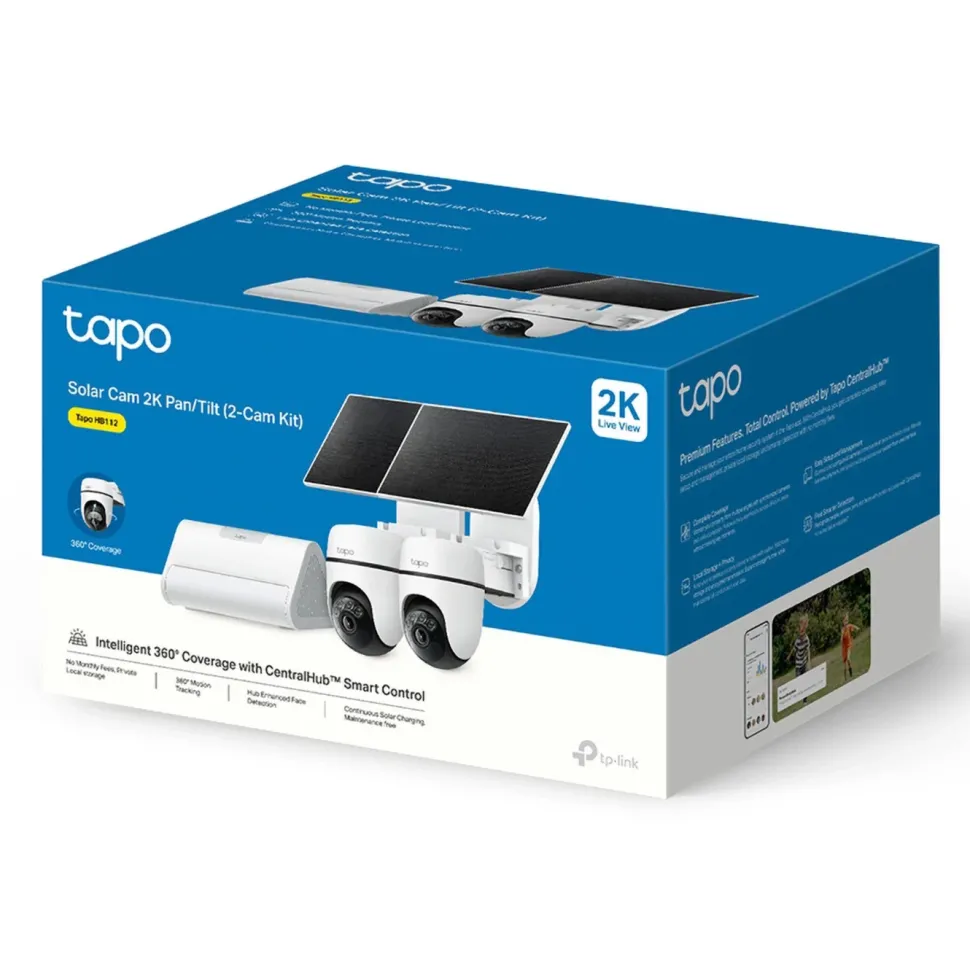 TP-Link Tapo HB112 solcellsdriven övervakningskamera 2K pan/tilt 2-pack Vit