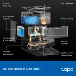 TP-Link Tapo RV50 Pro Omni – Robotdammsugare med basstation
