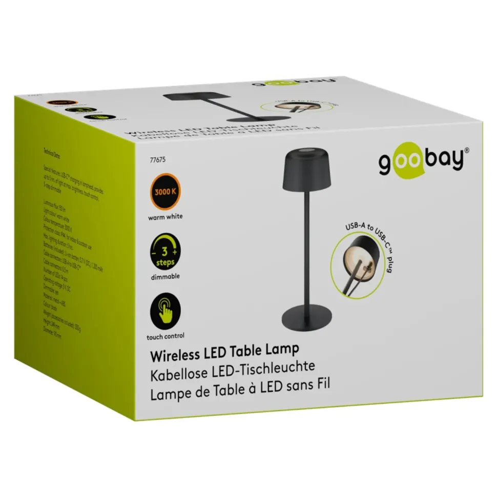 Trådlös LED-bordslampa 25 cm Svart