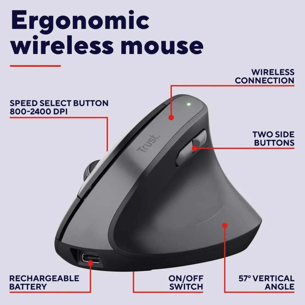 Trust Bayo II Ergonomisk trådlös mus