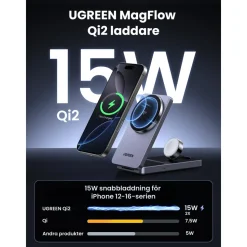 Ugreen 3-i-1 Laddställ med QI2 15 W