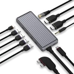 Unisynk 10-portars USB-C-hubb för dubbla skärmar för Mac Grå
