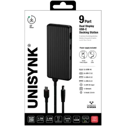 Unisynk USB-C-dockningsstation 9 portar 4K för dubbla skärmar