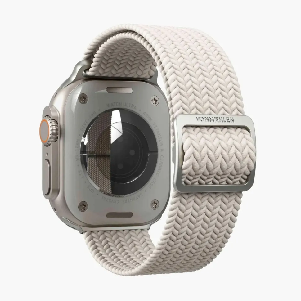 Vonmählen Woven Loop flätat armband till Apple Watch 44/45/46/49 mm Cream