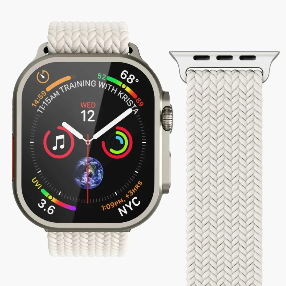 Vonmählen Woven Loop flätat armband till Apple Watch 44/45/46/49 mm Cream