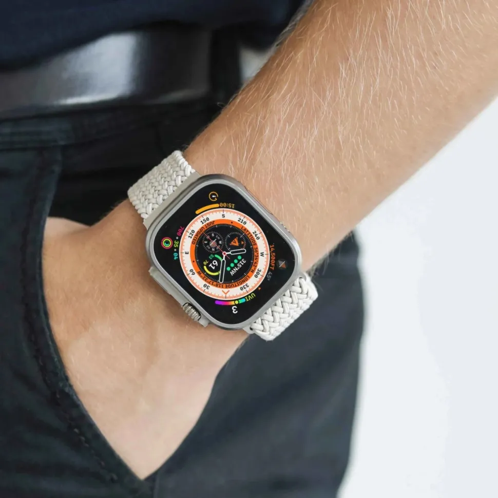 Vonmählen Woven Loop flätat armband till Apple Watch 44/45/46/49 mm Cream
