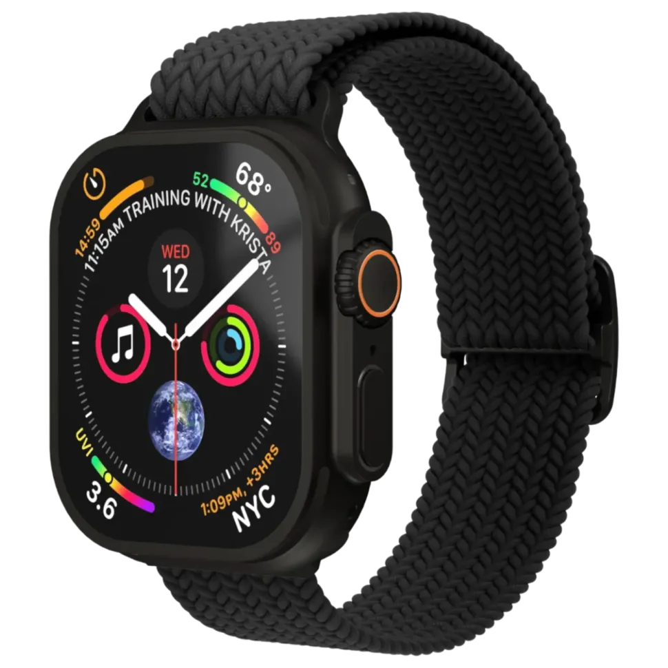 Vonmählen Woven Loop flätat armband till Apple Watch 44/45/46/49 mm All Black