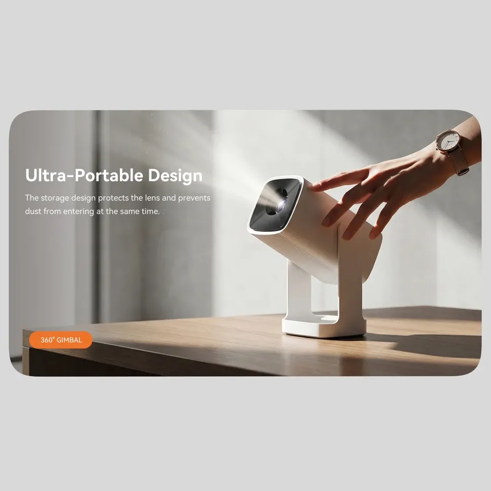 Wanbo Portabel projektor med Android TV och 360° gimbalstativ