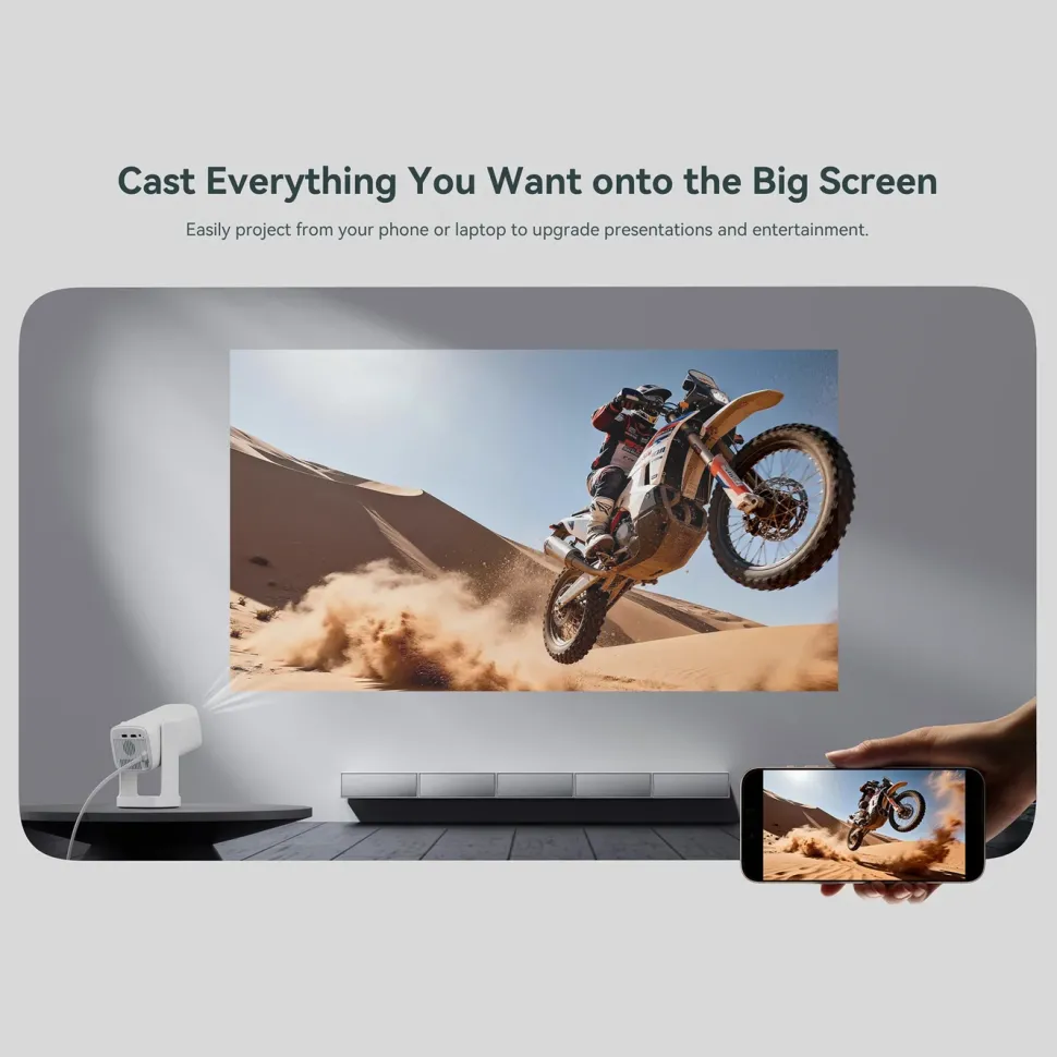 Wanbo Portabel projektor med Android TV och 360° gimbalstativ
