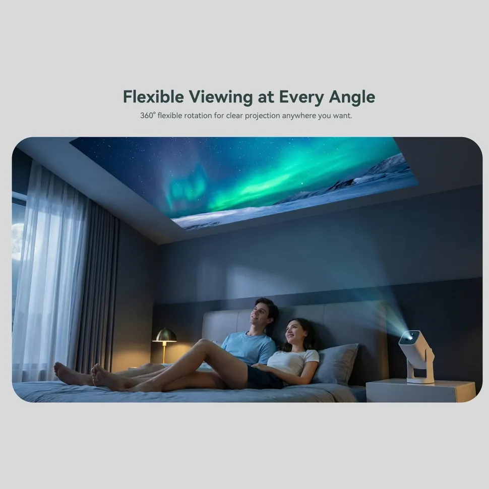 Wanbo Portabel projektor med Android TV och 360° gimbalstativ
