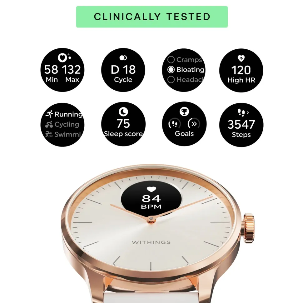 Withings Scanwatch Light Smartklocka med klassisk urtavla 37 mm Rose Gold